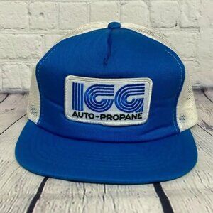 Vintage Trucker Hat Mesh Cap Blue White ICG Auto Propane Embroidered Logo Patch